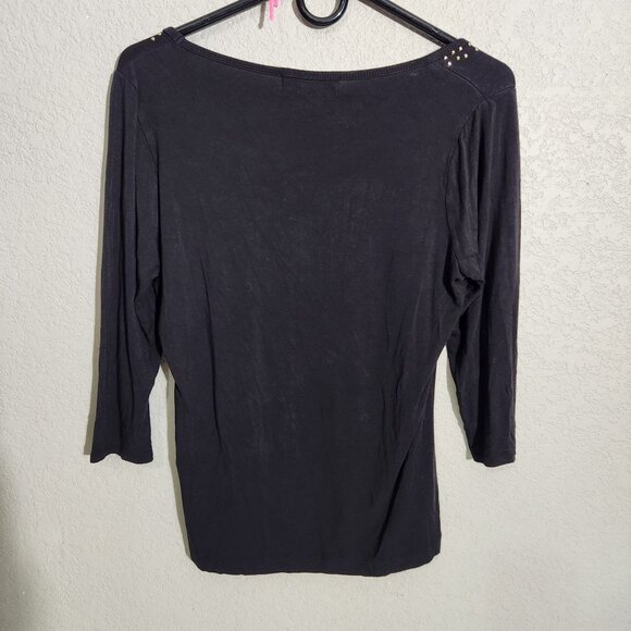 August Silk Womens Black quarter Sleeve Top W/ Gold Studded Design Large - Picture 3 of 12